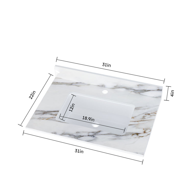 Elegant Vanity Top With Undermount Sink And Backsplash, Sintered Stone