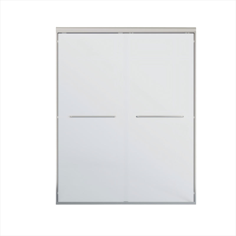 Double Sliding Shower Door, Semi-Frameless Bypass Bathroom Sliding Door With 1/4" (6 Mm) Tempered Glass For Walk-In Shower