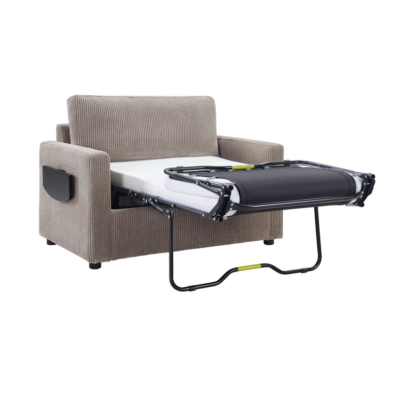 Sleeper Sofa With Foldable Mattress, USB Ports, Side Table & Storage Pocket