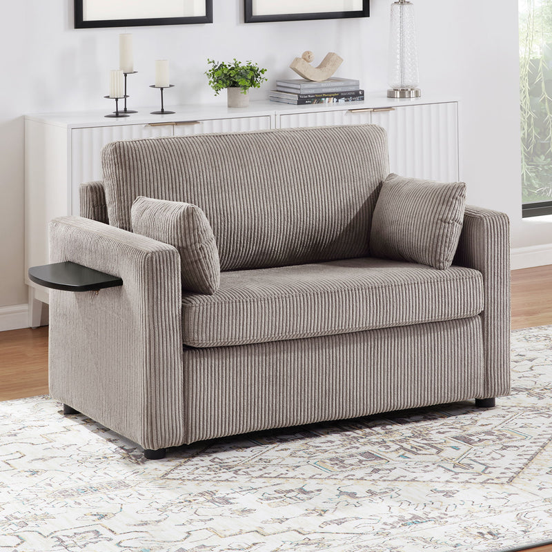 Sleeper Sofa With Foldable Mattress, USB Ports, Side Table & Storage Pocket