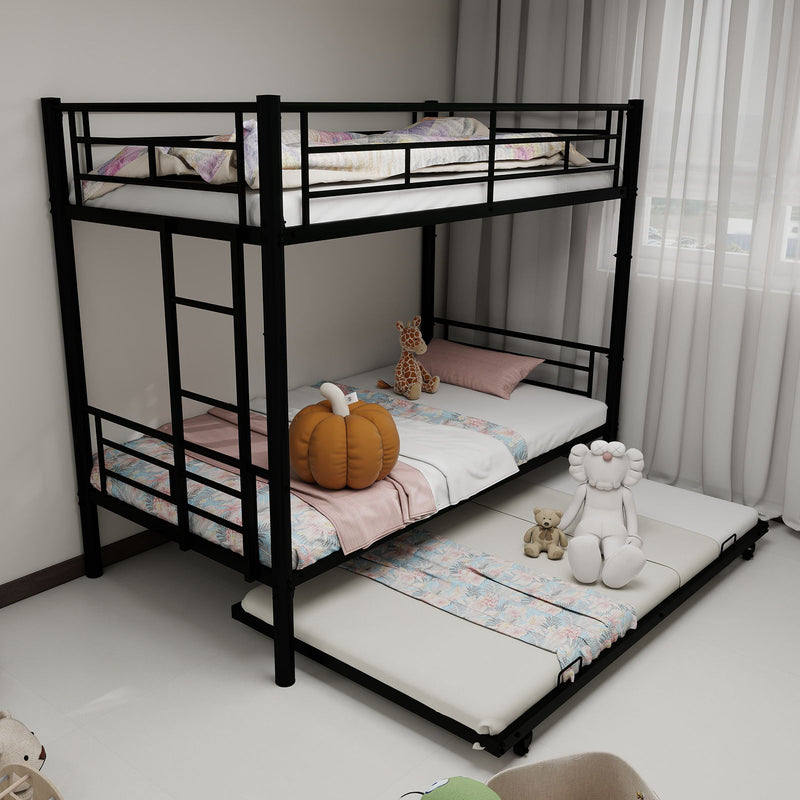 Metal Bunk Bed For Kids, Convertible Bedframe With Ladders & Guardrail
