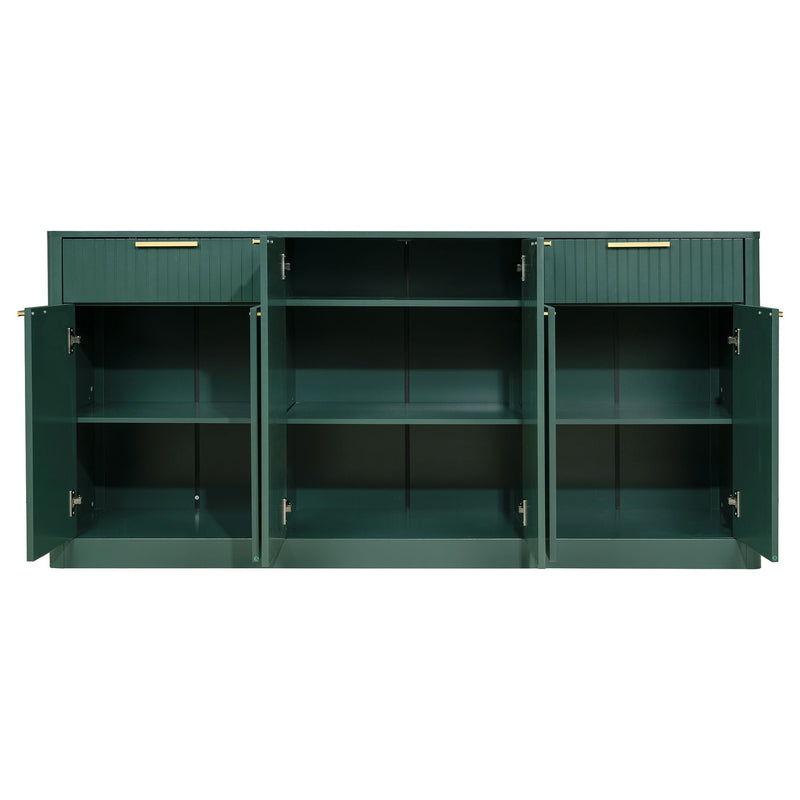 Large Fluted Buffet Sideboard, Wine Bar Storage Cabinet With 6 Doors & 2 Drawers