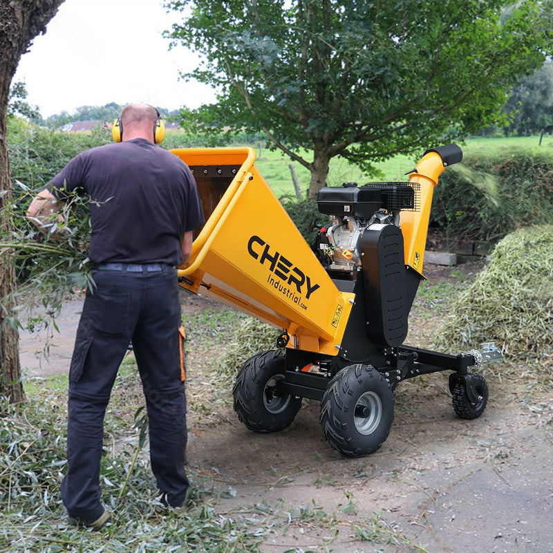 6'' 420Cc 15Hp Pull Start Gas Powered 4 - Wheels Chipper Shredder Mulcher With Towbar / Stop Bar - Yellow