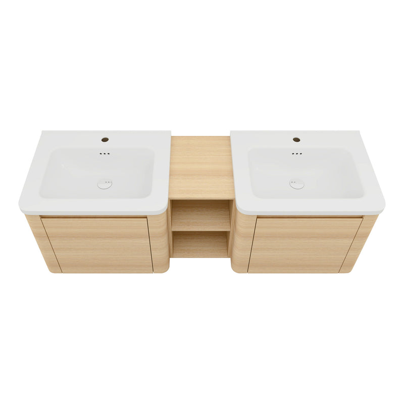 Wall Mounted Bathroom Vanity With Sink And Storage Shelves, Soft Close Doors