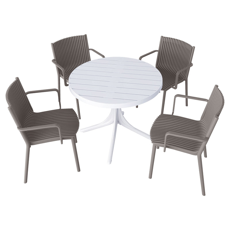 4 Modern Stackable Plastic Armchair Matched With Round Table