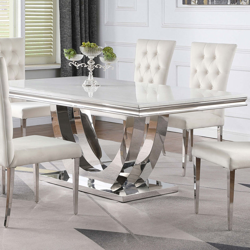 Allessandra - Rectangular U-Shaped Base Dining Table - White / Silver
