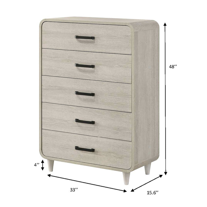 5 Drawer Tall Chest Storage Furniture With Ample Drawer Space - Antique White