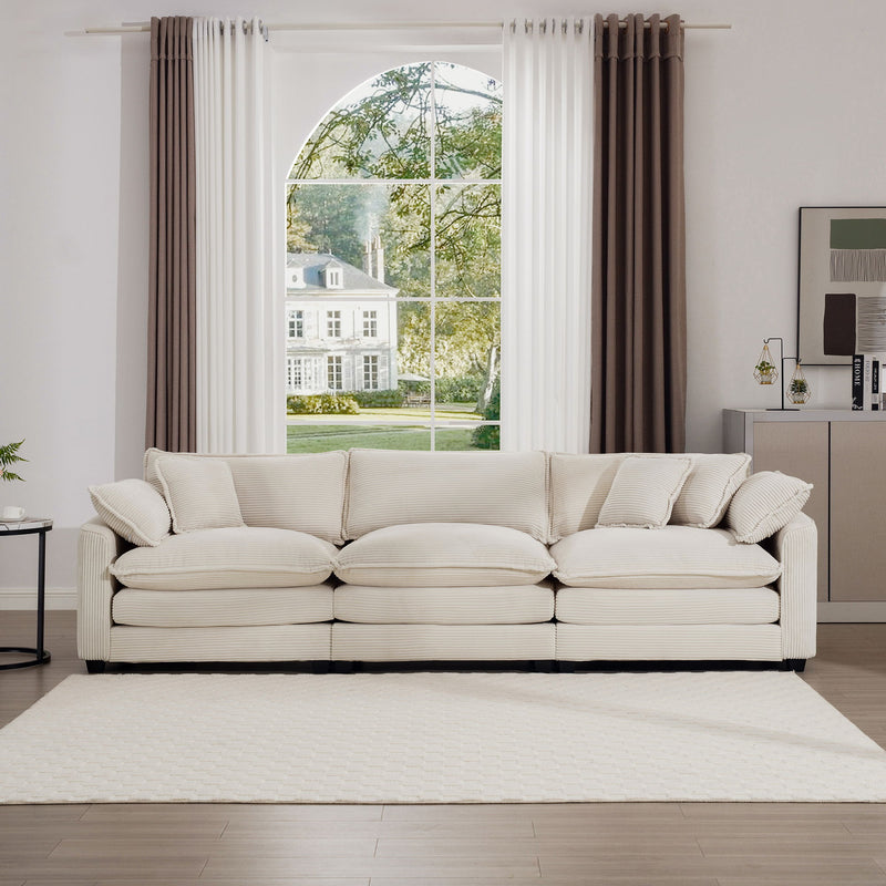 Mid-Century Modern 3 Seater Sectional Sofa With Arm And Throw Pillows