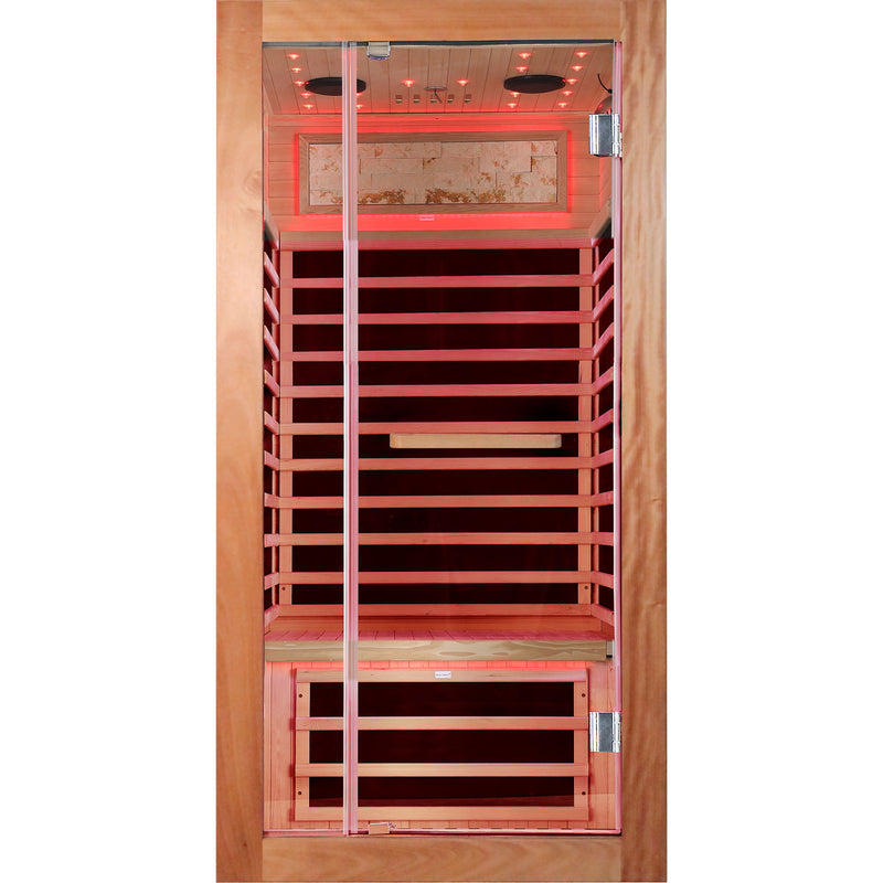 Single Person Sauna Room With LED Lighting, Epoxy Heating Plates, And Compact Design - American White Oak
