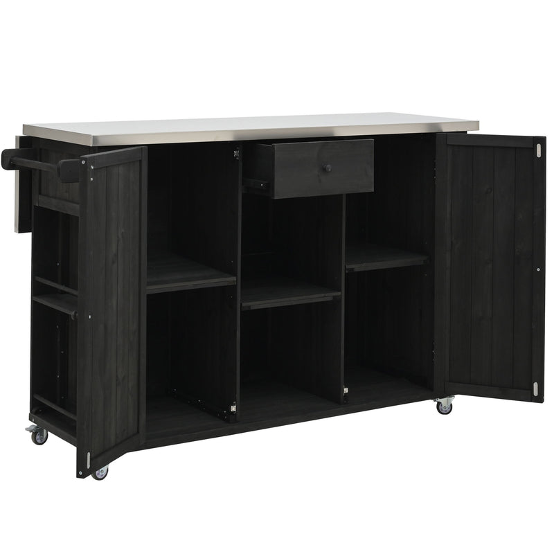 Outdoor Kitchen Island With Stainless Steel Top, Ample Storage Space, Towel And Spice Racks And A Bottle Opener