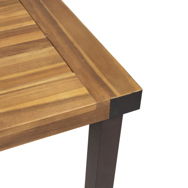 Lankershim - Modern Industrial Dining Table With Acacia Wood Slat Design - Teak