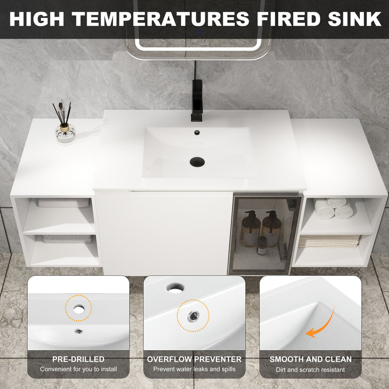 Wall Mounted Bathroom Vanity With Sink, Cabinet & Half Door