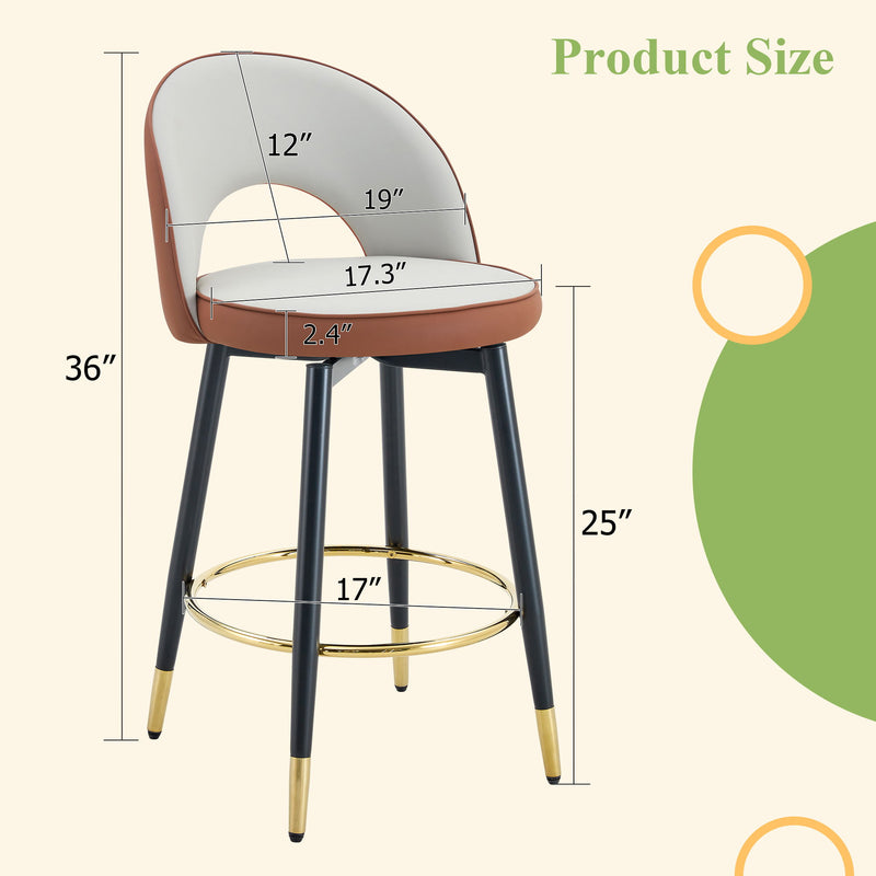 Upholstered Rotatable Bar Chair With Metal Legs For Dining Room