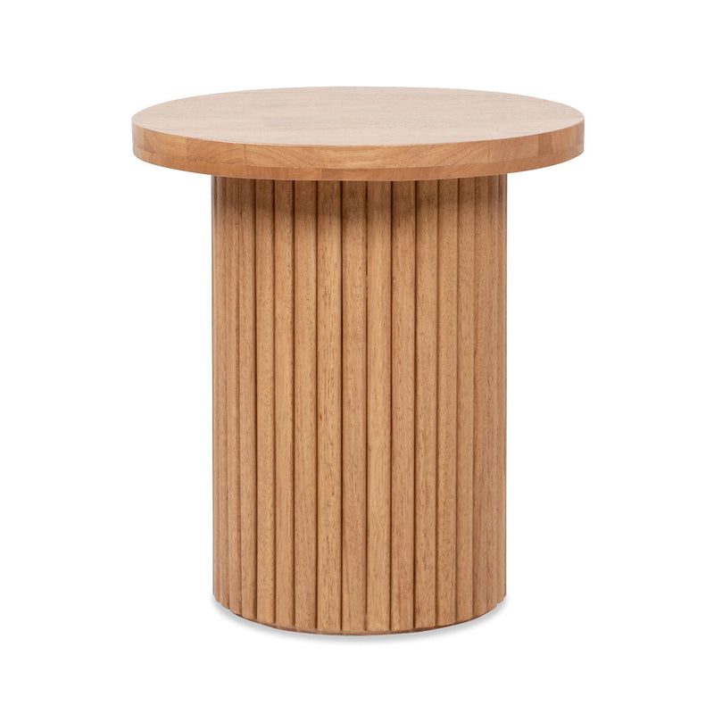 Kenzie - Fluted Pillar Round Accent Side Table - Light Natural Brown