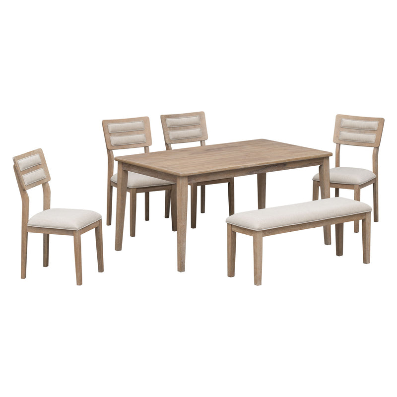 6 Piece Dining Set, Upholstered Chairs And Bench