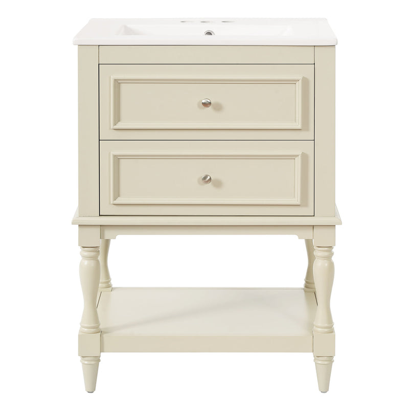 Bathroom Vanity With Sink, 2 Drawers Storage Cabinet, Open Shelf