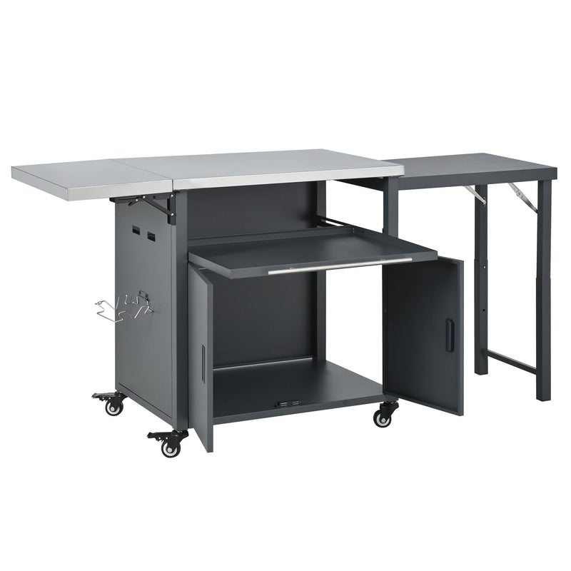 Foldable Outdoor Prep Station BBQ Cart With Trash Rack