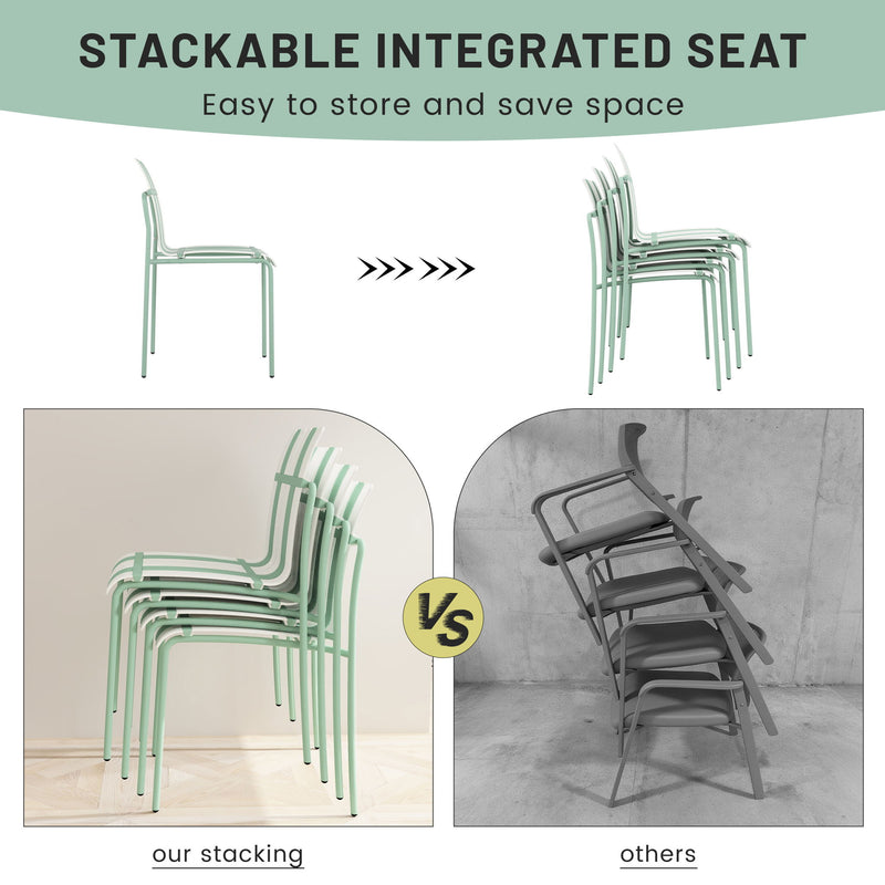 4 Piece Set Of Color Block Designed Single Chairs & Round Table - Cream White / Haze Green / White