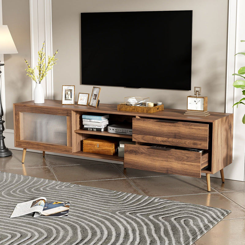 TV Stand, Media Console With 2 Doors, 2 Drawers & Storage Cabinet - Walnut
