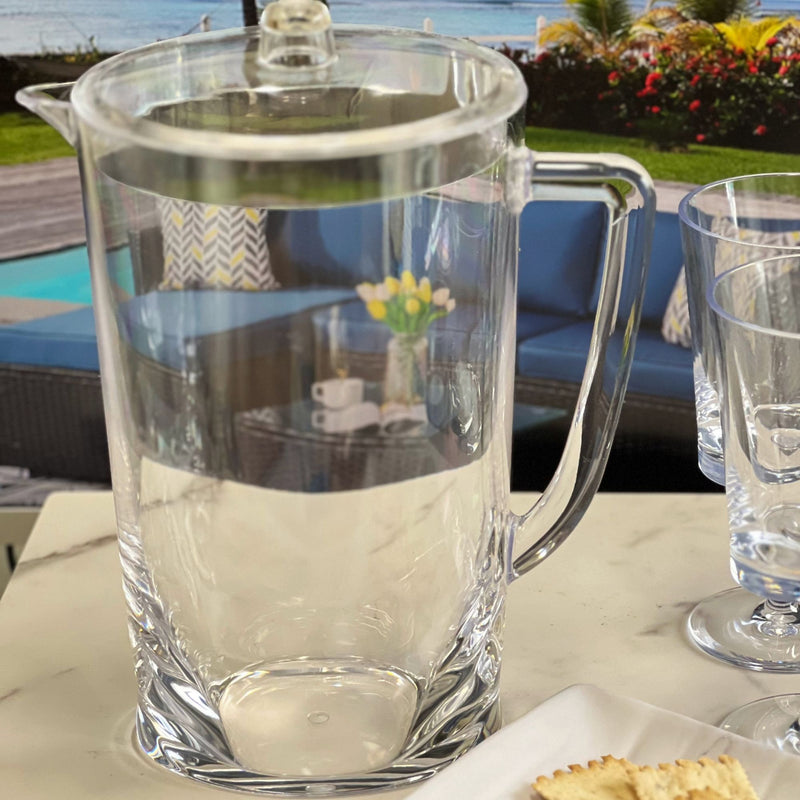 Halo - Oval Design Unbreakable Plastic Water Pitcher With Lid Acrylic, 2.75 Quarts - Clear