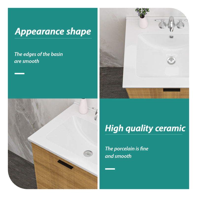 Modern Rectangular Single Vanity Top With Overflow And 3 Faucet Holes - White