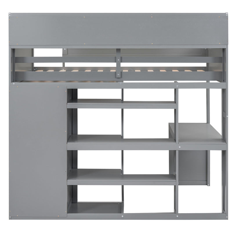 Loft Bed With Built In Desk, Storage Shelves, And Wardrobe