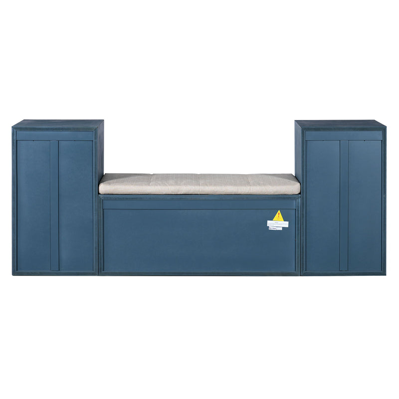 Entryway Storage Bench With Cushion, Drawers & Open Shelves