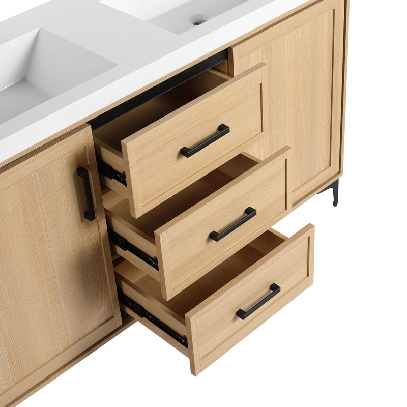 Original 60" Freestanding Bathroom Vanity With Double Resin Sink Plywood Soft Closing Doors & Drawers - Oak