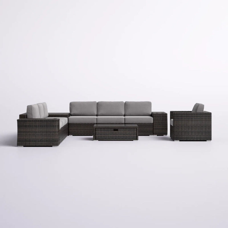 Modern Patio Rattan Sectional Set With Cushions