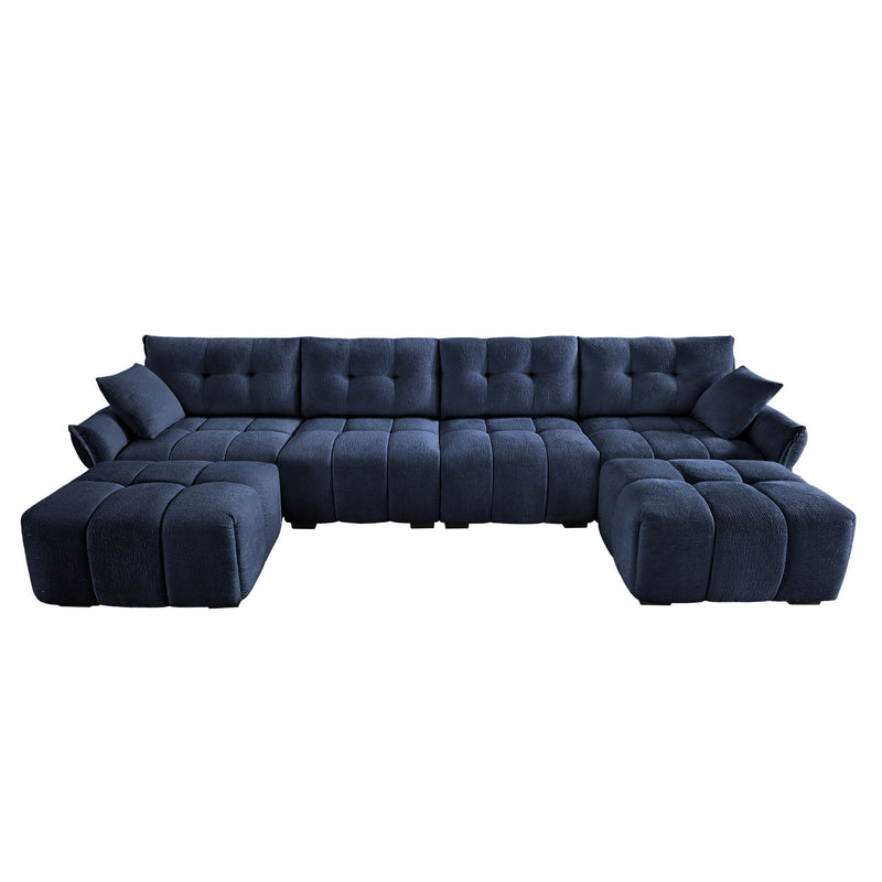 Sofa Set With Ottoman And Pillows, Textured, High Resilience Cushions