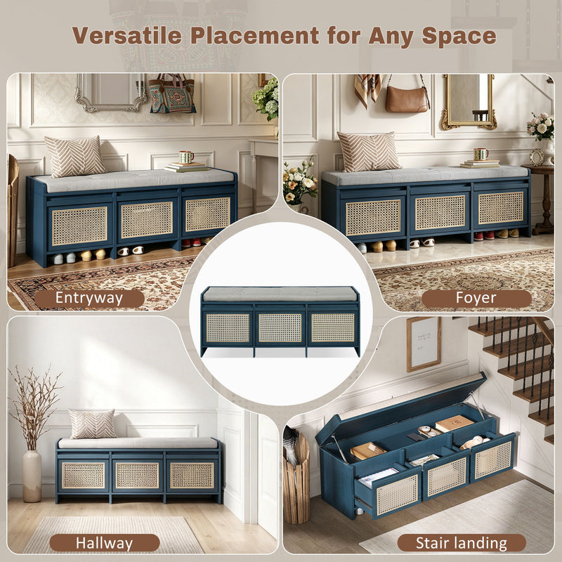 Entryway Shoe Bench With Drawers & Button Tufted Cushion