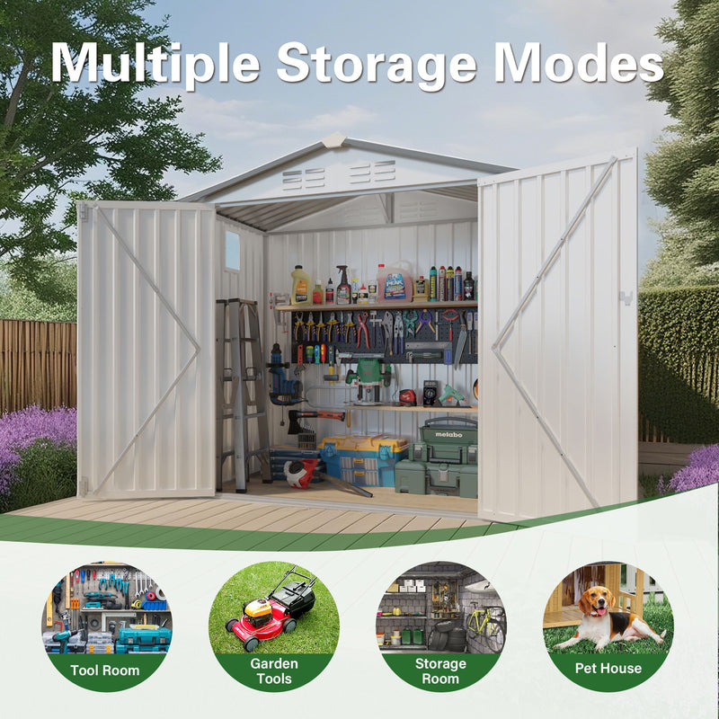 Garden Tool Shed Metal Storage Shed With Peaked Roof Waterproof Lockable Door