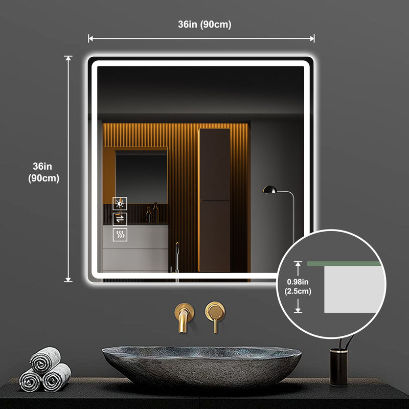 LED Bathroom Mirror, Anti Explosion Glass, Rust Resistant, Anti Fog, Tri Color