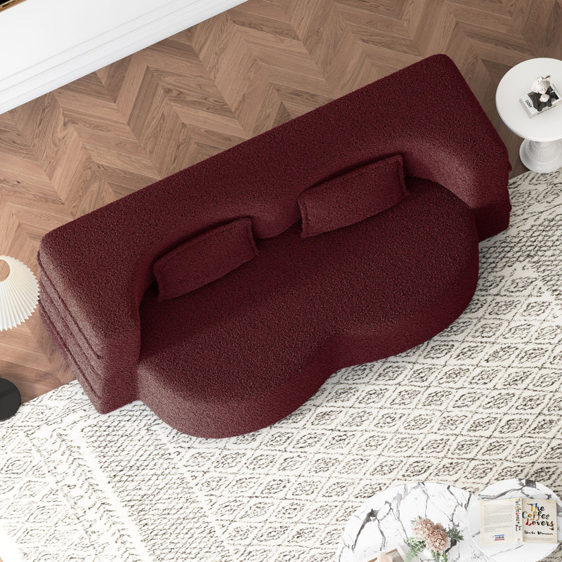 Modern Floor Sofa, With 2 Pillows, Convertible Teddy Fabric Foam Filled Bed