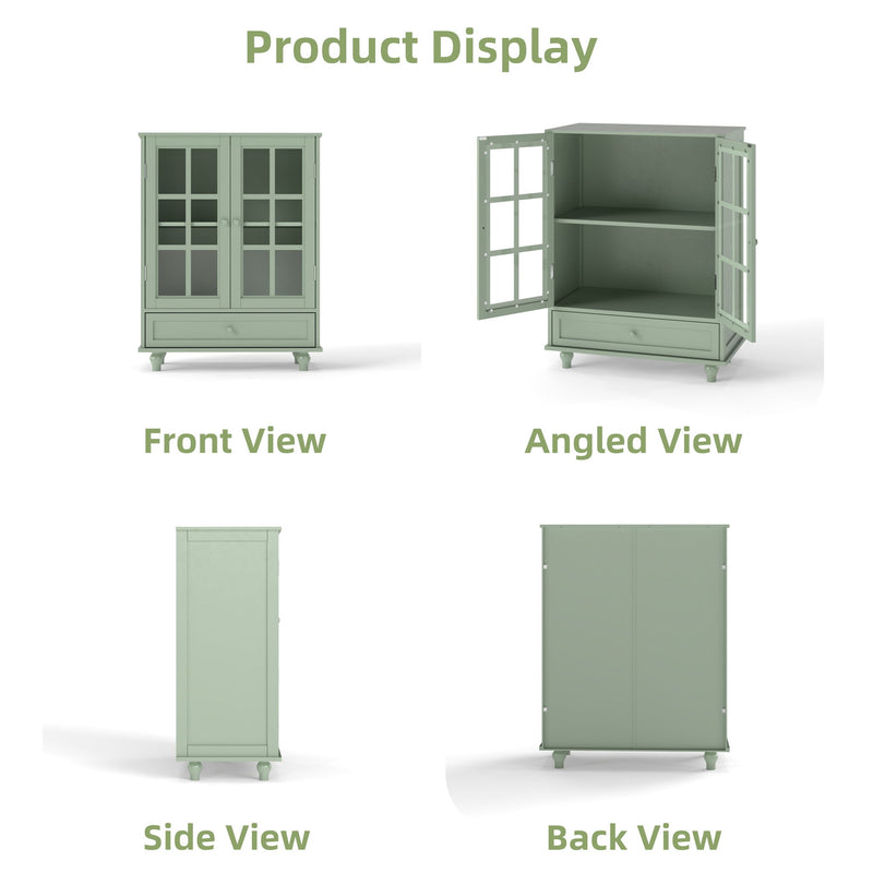 Minimalist Buffet Cabinet With Double Glass Doors And Drawer