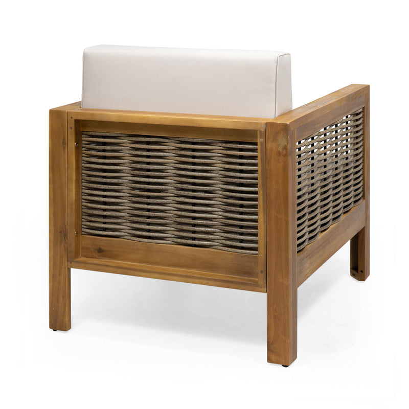 Outdoor Acacia Wood Club Chair With Wicker Accents