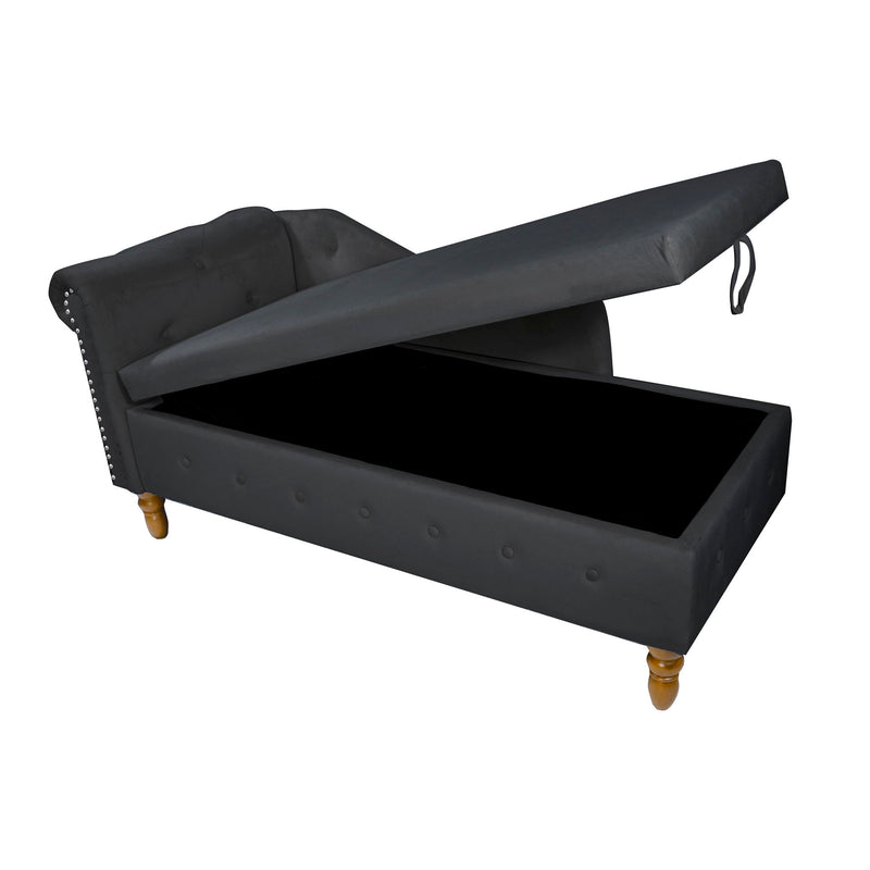Chaise Lounge Indoor, Lounge Chair For Bedroom With Storage & Pillow, Modern Upholstered Rolled Arm Chase Lounge For Sleeping With Nailhead Trim For Living Room Bedroom Office