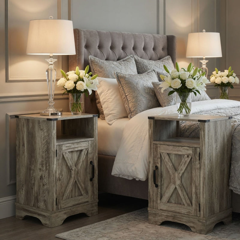 Farmhouse Nightstand, Charging Station & Storage