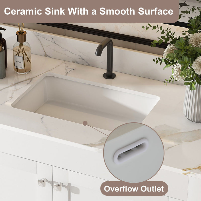 43" Bathroom Vanity, Multi Functional Cabinet, Doors And Drawer - White