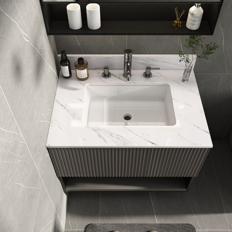 Bianco Carrara Venato Elegant Marble Vanity Top, Bathroom Vanity With Undermount Sink, Sintered Stone