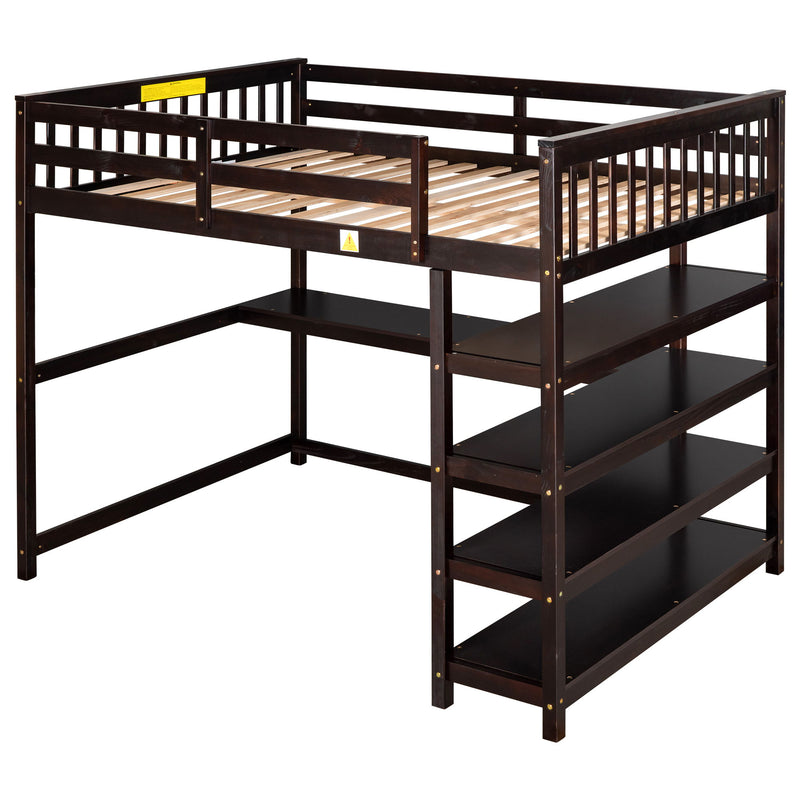 Loft Bed With Storage Shelves And Under Bed Desk