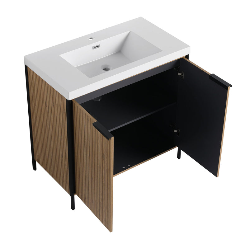 Modern Freestanding Bathroom Vanity With Resin Sink & Soft Close Cabinet Doors