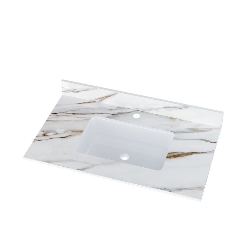 Elegant Vanity Top With Undermount Sink And Backsplash, Sintered Stone