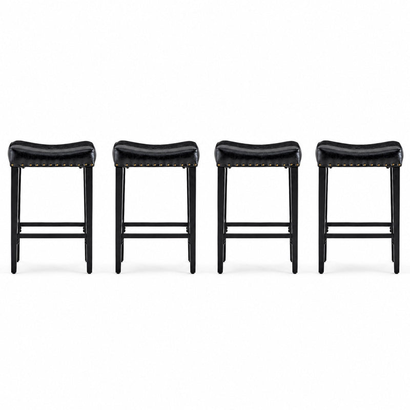 Bar Stool With Brass Nailhead Trim (Set of 2) - Black
