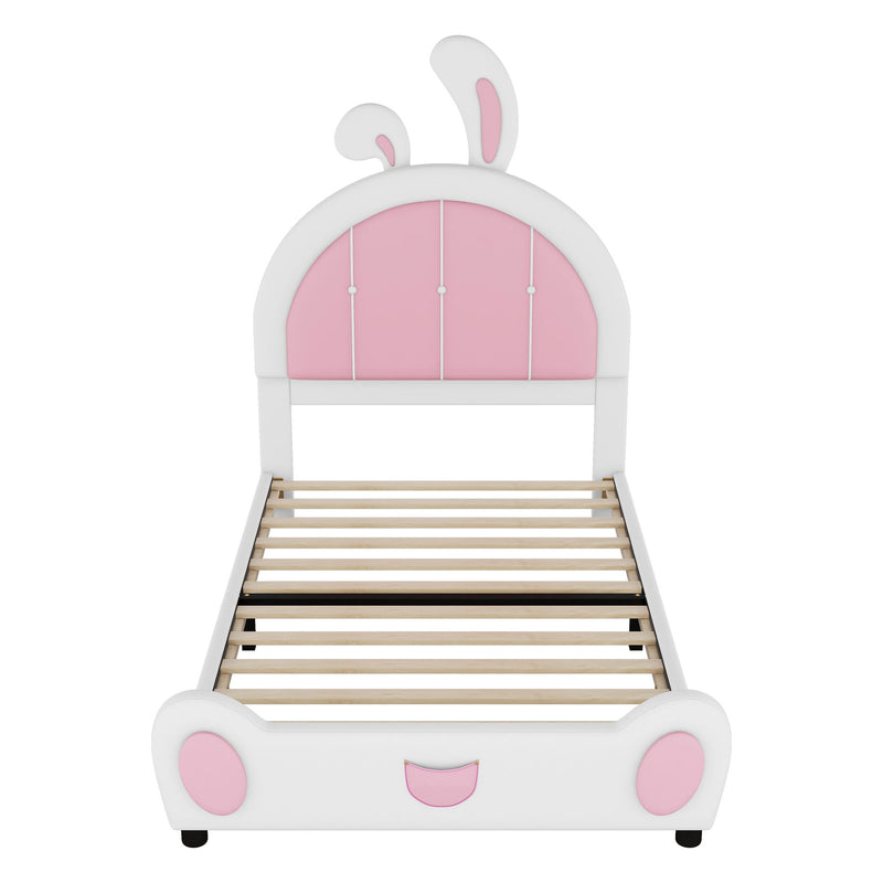 Upholstered Platform Bed With Rabbit Shaped Headboard