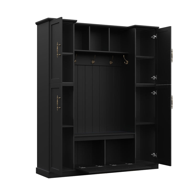Hall Tree With 4 Side Cabinets