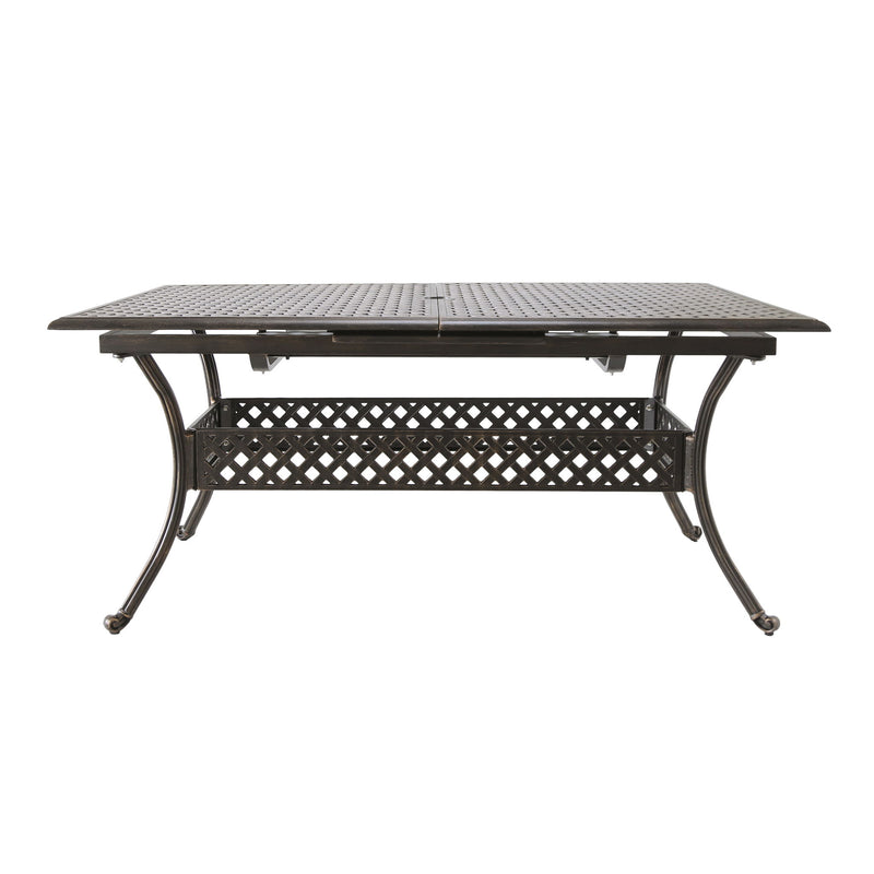 Outdoor Expandable Dining Table With Umbrella Holder, Lattice Pattern And Curved Legs - Black