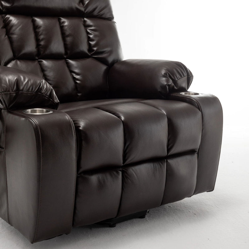 Lift Chair With Heat & Massage, 2 Pockets, 2 Cup Holders, Dual Remote - Wine Red