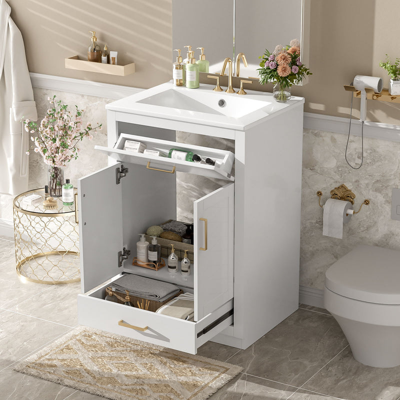 Modern Bathroom Vanity With Integrated Ceramic Sink, 2 Door Cabinet With Tip-Out Drawer