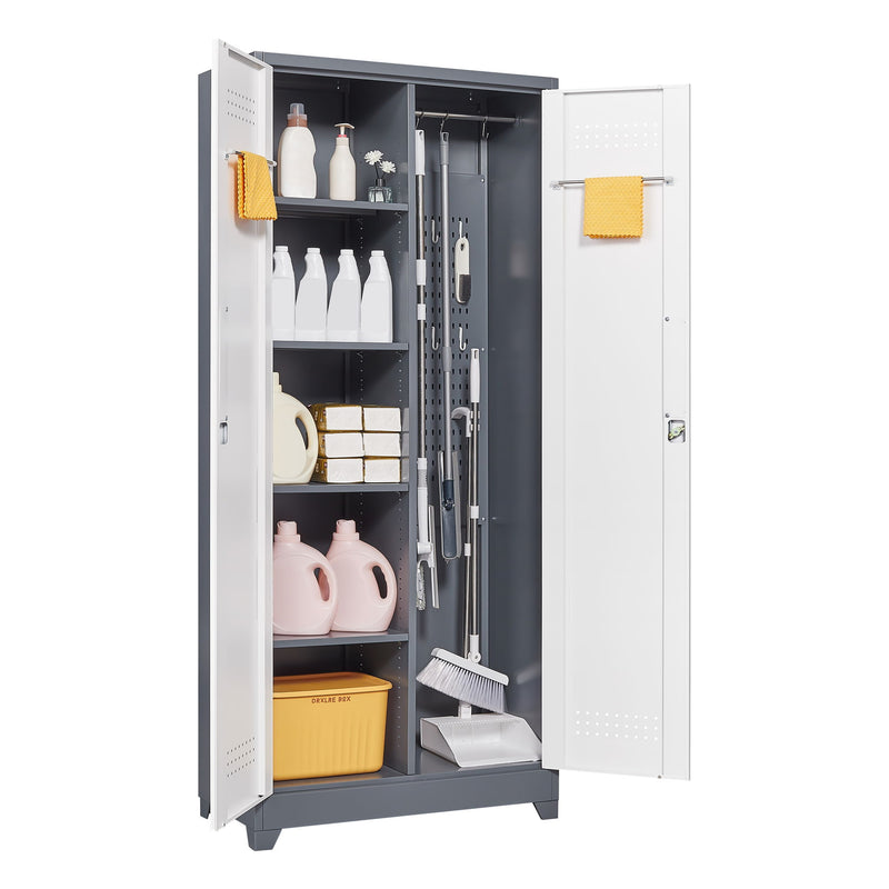 Lockers With Locking Doors, Adjustable Shelves, High Broom Tool Storage Cabinet